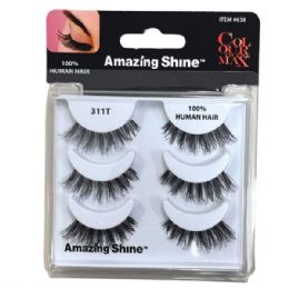 36 pieces Amazing Shine Colour To The Max 3 Pair 100% Human Hair Eyelash Set In Style 311t - Assorted Cosmetics