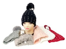 12 of Womens Insulated Winter Hat Assorted With Pompoms
