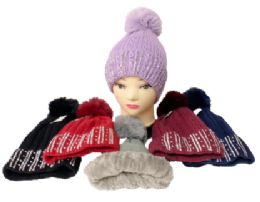 12 of Womens Insulated Winter Hat Assorted With Pompoms