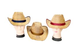 12 Packs Cowboy Straw Hat Assorted Band - Cowboy & Boonie Hat