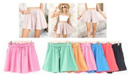 12 of Ladies Solid Ribbed Paper Bag Shorts