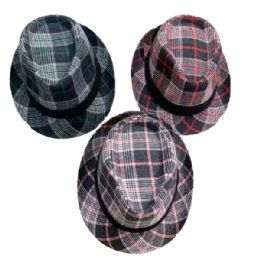 12 Packs Plaid Fedora Hats - Winter Sets Scarves , Hats & Gloves