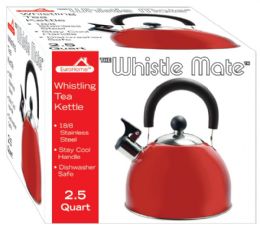 8 Pieces 2.5 Qt. Stainless Steel Whistling Tea Kettle - Red - Coffee