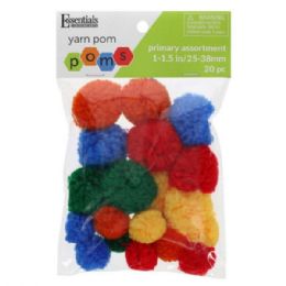 56 of Essentials By Leisure 20 Count Assorted Sizes Primary Colors Yarn Craft Pom Poms
