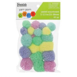 56 of Essentials By Leisure 20 Count Assorted Sizes Pastel Colors Yarn Craft Pom Poms