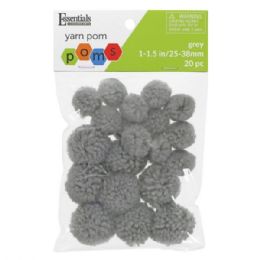 56 of Essentials By Leisure 20 Count Assorted Sizes Grey Yarn Craft Pom Poms