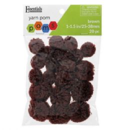 56 pieces Essentials By Leisure 20 Count Assorted Sizes Brown Yarn Craft Pom Poms - Pom Poms and Feathers