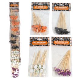 24 pieces Appetizer Picks Halloween 16ct Bamboo 4.72in 4 Asst Icons Hlwn Pbh/ Preloaded Mdsg Strip - Halloween