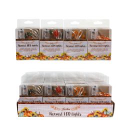24 pieces Fall String Lights 10 Led Pumpkin/ Sunflower/ Multicolor Leaves 3ft L Peggable Pvc Box/ Ins/ 24pc Pdq - Thanksgiving