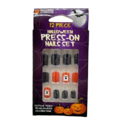 24 pieces Black And Orange 'boo' PresS-On Nail Set Set - Store