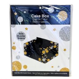 24 pieces Luv Her Cake Box With Handle Sleeve In Black With Gold And Silver Design - Store