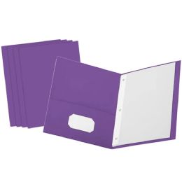 4 of Paper 2-Pockets Portfolio , Purple With 3 Prongs 25 Pack