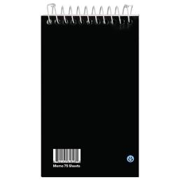 288 Pieces Memo Book Poly Cover Top Bound Spiral 3inch X 5inch 75 Ct., Black - Note Books & Writing Pads