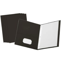 4 of Paper 2-Pockets Portfolio , Black With 3 Prongs 25 Pack