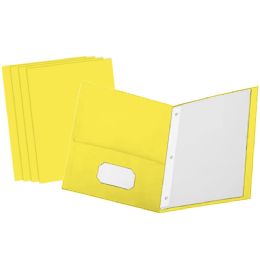 4 of Paper 2-Pockets Portfolio Yellow With 3 Prongs 25 Pack