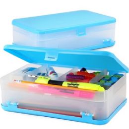 24 pieces Pencil  Jumbo Double Deck Organizer Box, Blue - Pencil Boxes & Pouches