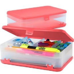 24 pieces Pencil  Jumbo Double Deck Organizer Box, Red - Pencil Boxes & Pouches