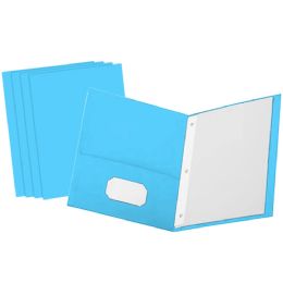 4 of Paper 2-Pockets Portfolio, Light Blue With 3 Prongs 25 Pack