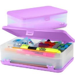 24 pieces Pencil  Jumbo Double Deck Organizer Box, Purple - Pencil Boxes & Pouches