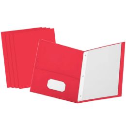 4 of Paper 2-Pockets Portfolio Red With 3 Prongs 25 Pack