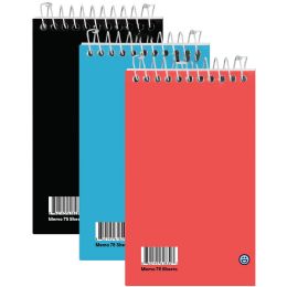 288 Pieces Memo Book Poly Cover Top Bound Spiral 3inch X 5inch 75 Ct. (3 count) - Note Books & Writing Pads