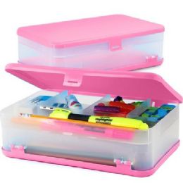 24 pieces Pencil  Jumbo Double Deck Organizer Box, Pink - Pencil Boxes & Pouches