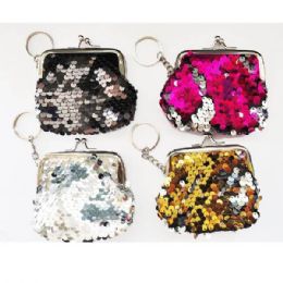 48 Wholesale Reversible Sequins Snap On Coin Purse