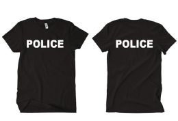 Unisex Cotton Police Printed T Shirt Black With White Print Back And Front Size Small
