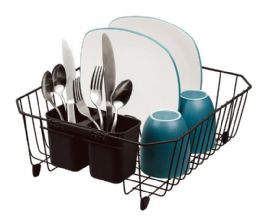 12 Pieces Ew162-Bk Dish Rack Set With Cutlery Holder Black - Dish Drying Racks