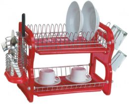 6 Pieces 2 Tier Dish Rack - Red - Dish Drying Racks