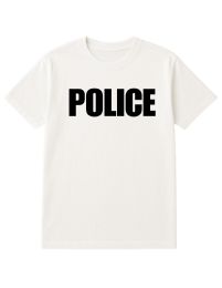 Unisex Cotton Police Printed T Shirt White With Black Print Back And Front Size Small