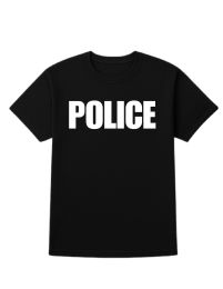 Unisex Cotton Police Printed T Shirt Black With White Print Back And Front Size X-Large