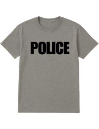 60 Pieces Unisex Cotton Police Printed T Shirt Gray With Black Print Back And Front Size Large - Event Apparel