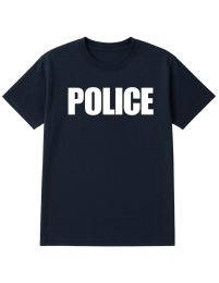 Unisex Cotton Police Printed T Shirt Navy With White Print Back And Front Size Large