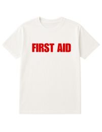 Unisex Cotton First Aid Printed T Shirt White With Red Print Back And Front Size Small