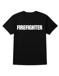 Unisex Cotton Fire Fighter Printed T Shirt Black With White Print Back And Front Size Small