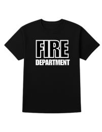 Unisex Cotton Fire Department Printed T Shirt Black With White Print Back And Front Size Small