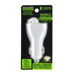 12 pieces Gadget Gear Bluetooth Earpiece With 2.4 Amp Rapid Car Charger - Chargers & Adapters