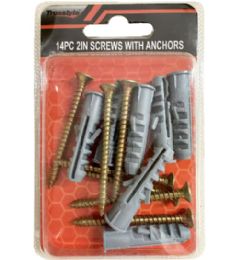 48 Pieces 14PC 2IN SCREWS WITH ANCHORS - Hardware Miscellaneous