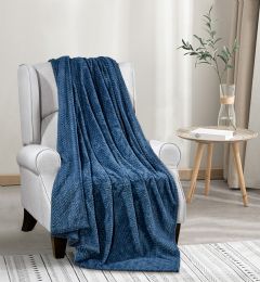 12 Pieces Oxford Blue Chevron Braided Throw - Fleece & Sherpa Blankets