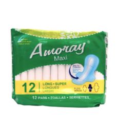 48 Pieces of AMORAY 12PK MAXI PADS W WINGS LONG SUPER