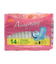 48 Pieces of AMORAY 14PK MAXI PADS W WINGS REGULAR