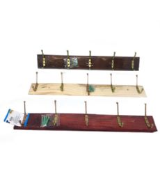 48 Pieces 5 Hook Wood Wall Rack 3 Asst Colors - Hardware Miscellaneous