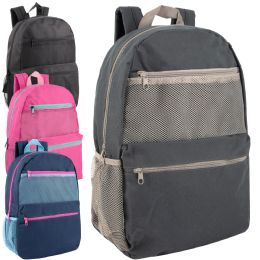 24 Pieces 17-Inch Double Front Pocket Backpack With Side Mesh Pocket - 4 Colors - Backpacks 17"