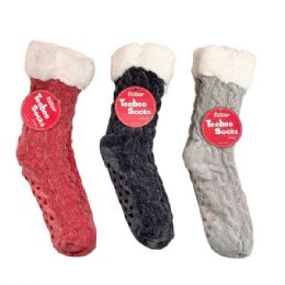 12 pieces 1- Count Fuzzy Sock With Circular Grips In Assorted Winter Colors - Womens Fuzzy Socks