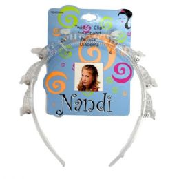 60 pieces Twist 'n' Clip Clear Headband With White Bows & Rhinestone - Headbands