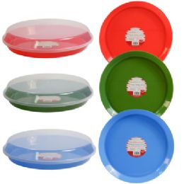 24 pieces Serving Tray Round W/lid14in Dia X 1.75in H Red/green/ Blue - Serving Trays