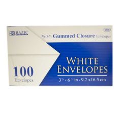 72 Wholesale BAZIC 100PC #6 .75 ENVELOPE W GUM CLOSE