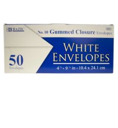 48 Wholesale Bazic 50pc #10 Envelope W Gum Closure