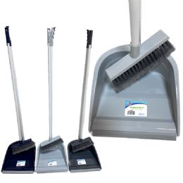 12 Pieces Dustpan And Brush Long Handle 47 In Assorted Colors 10.25x9.5 in - Cleaning Products